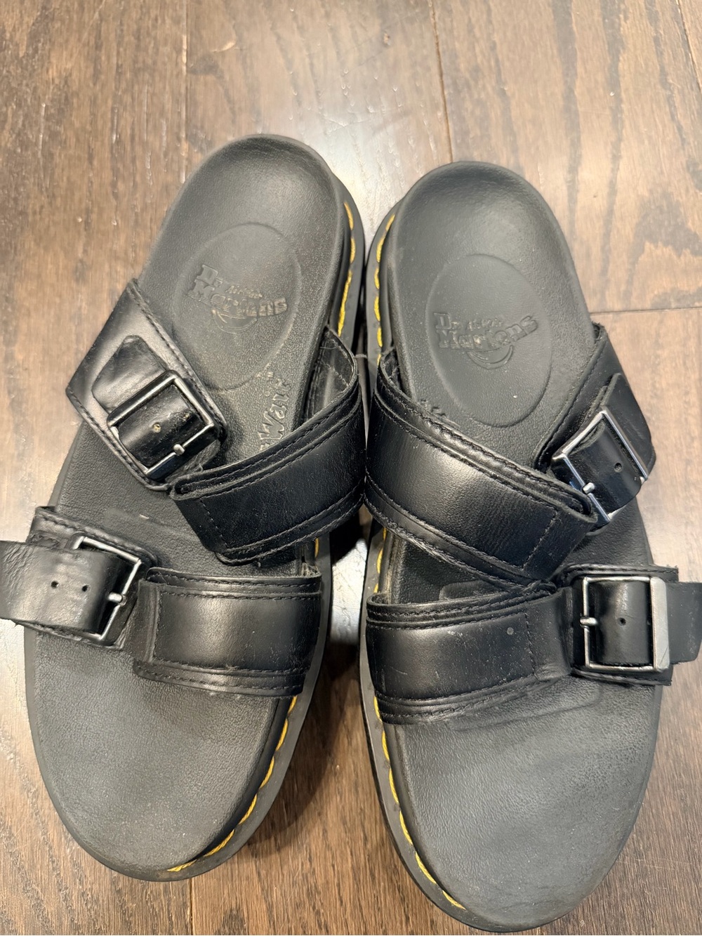 Dr. Martens Black Double Strap Buckle Sandals Platform Slides - Picture 3 of 3